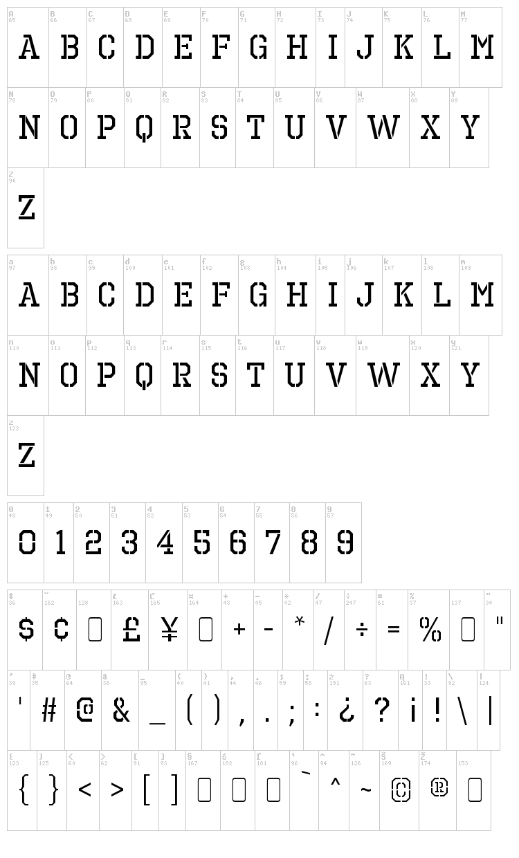 Octin Prison Free font map